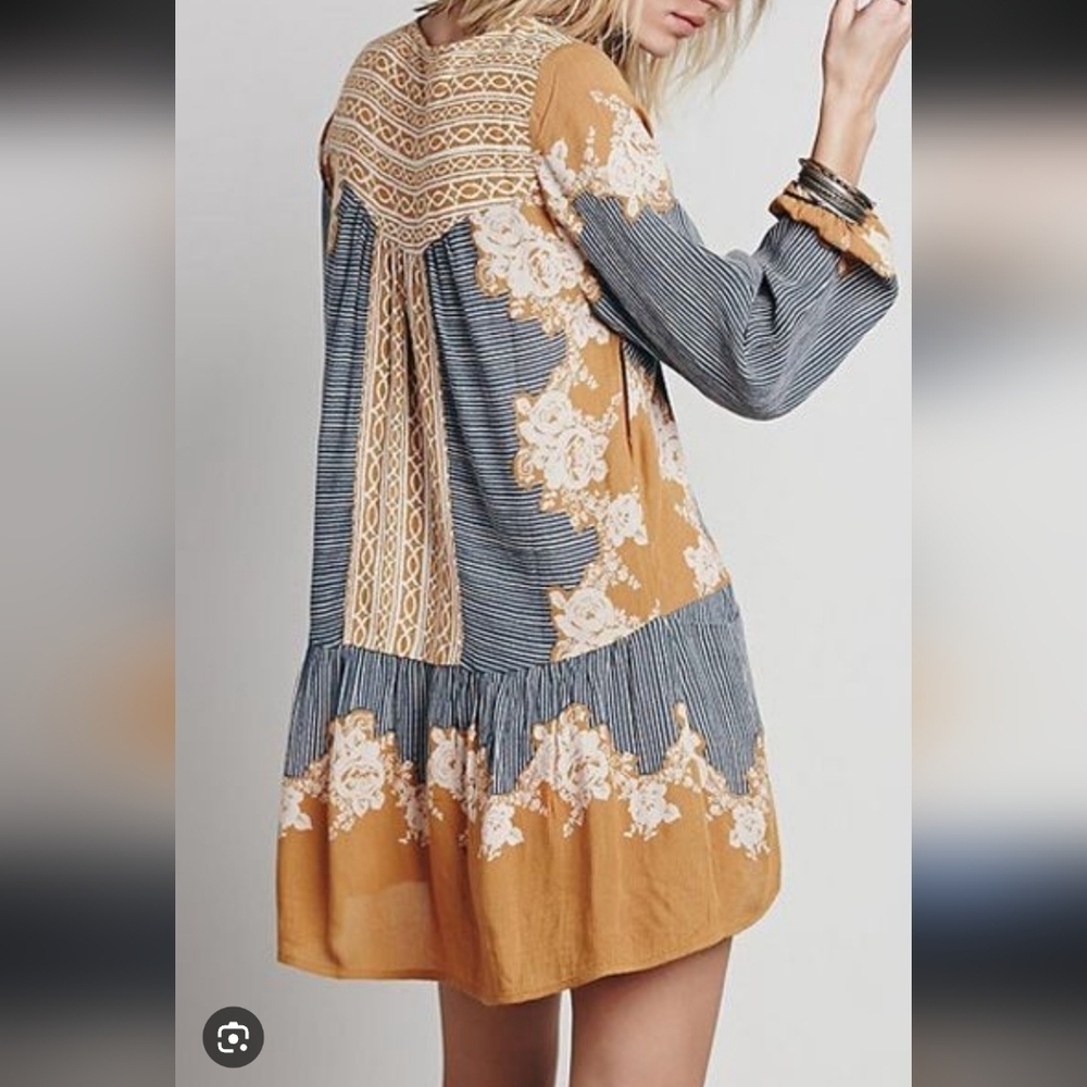 Free People Blue and Tan Women's Top/Dress_Small - Picture 2 of 8